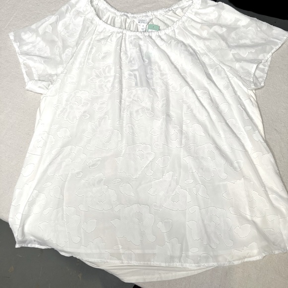 Market & Spruce Ezide mixed materials short sleeve top. Ivory 2x - Picture 7 of 8